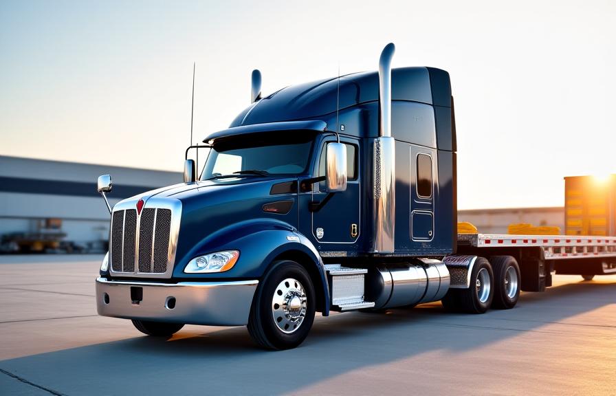 RAM 1-ton dually truck with a 40 foot flatbed gooseneck trailer loaded for transport