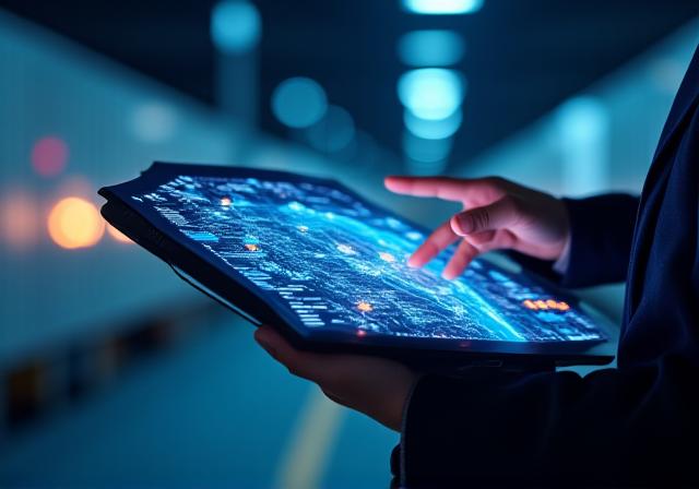Logistics specialist monitoring real-time freight tracking on a professional TMS dashboard