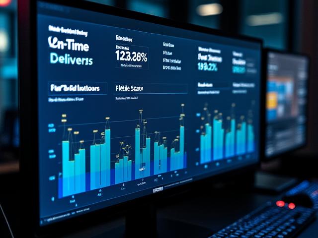 Logistics dashboard showing fuel efficiency and on-time delivery metrics